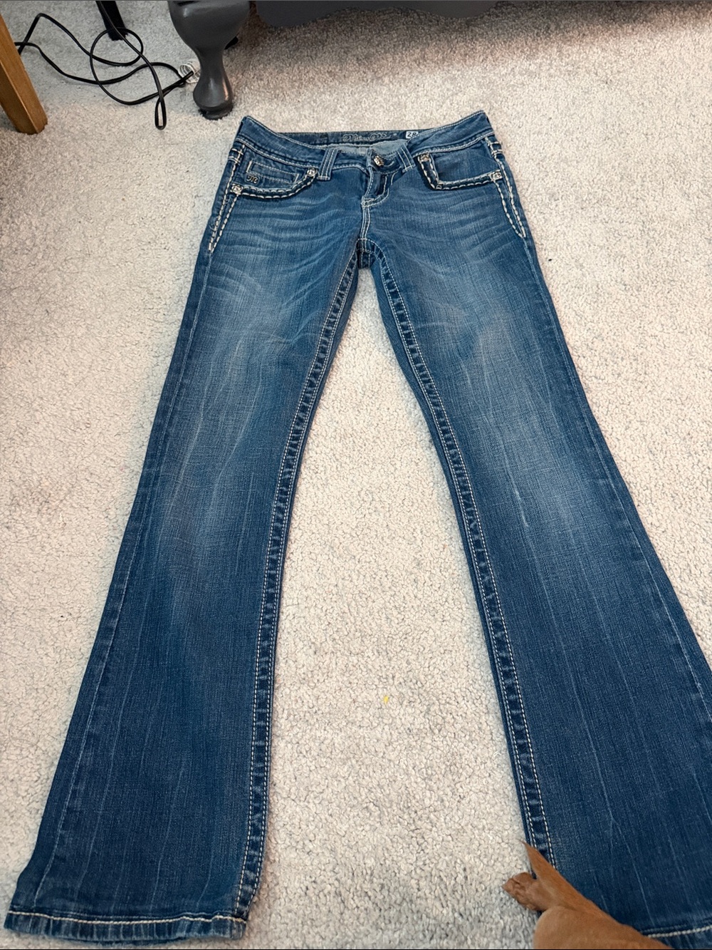 Miss Me Blue Flared Jeans with Contrast Stitching